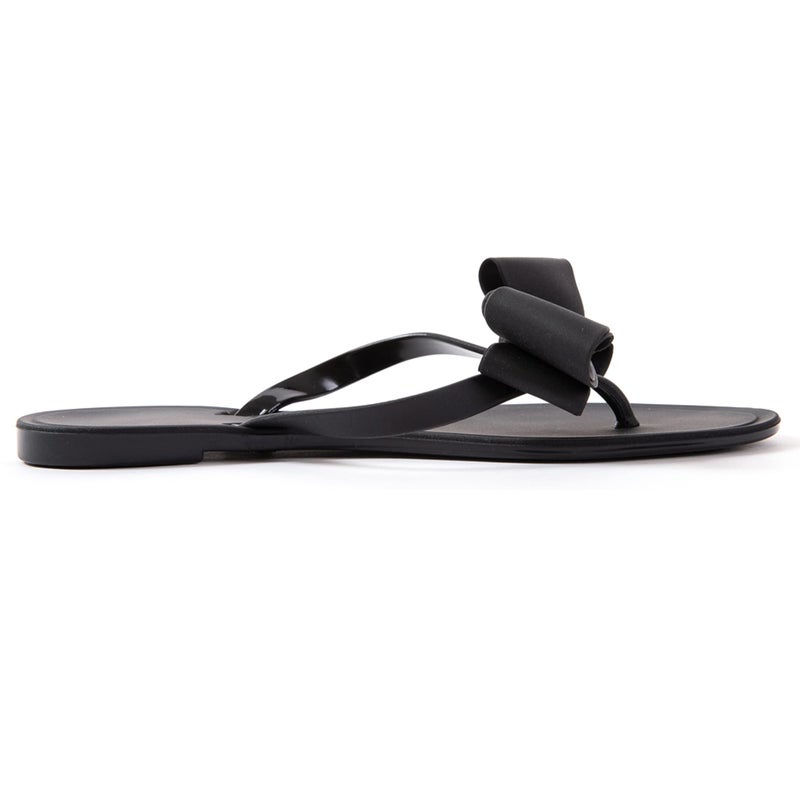 Mtzyoa Women Flip-Flops Bow Sandals Beach Flat Rivets Rain Jelly Slides Black Size 7.5 Summer Casual Waterproof - Image 2